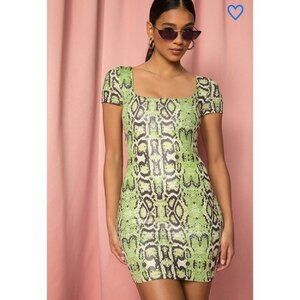 Superdown Mini Dress - Lime Green Snake